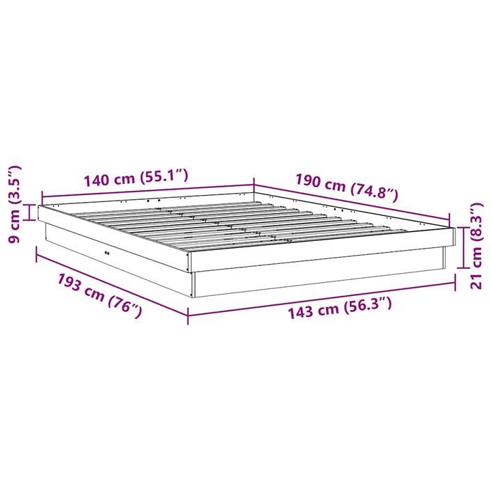 Cadre de lit sans matelas 140x190 cm bois massif de chêne - Photo n°11