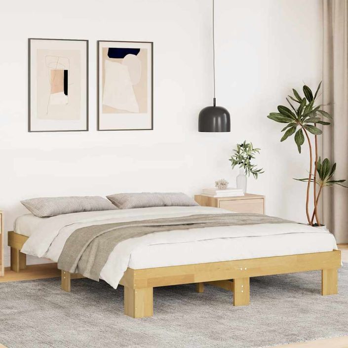 Cadre de lit sans matelas 140x190 cm bois massif de chêne - Photo n°1