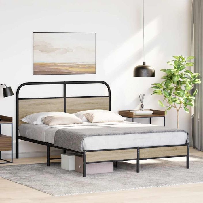 Cadre de lit sans matelas 140x190 cm chêne fumé bois ingénierie - Photo n°4