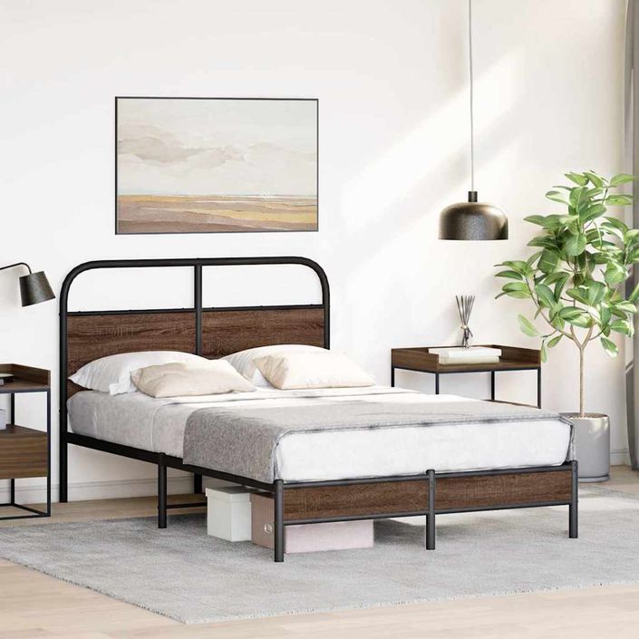 Cadre de lit sans matelas 140x190 cm chêne marron - Photo n°4