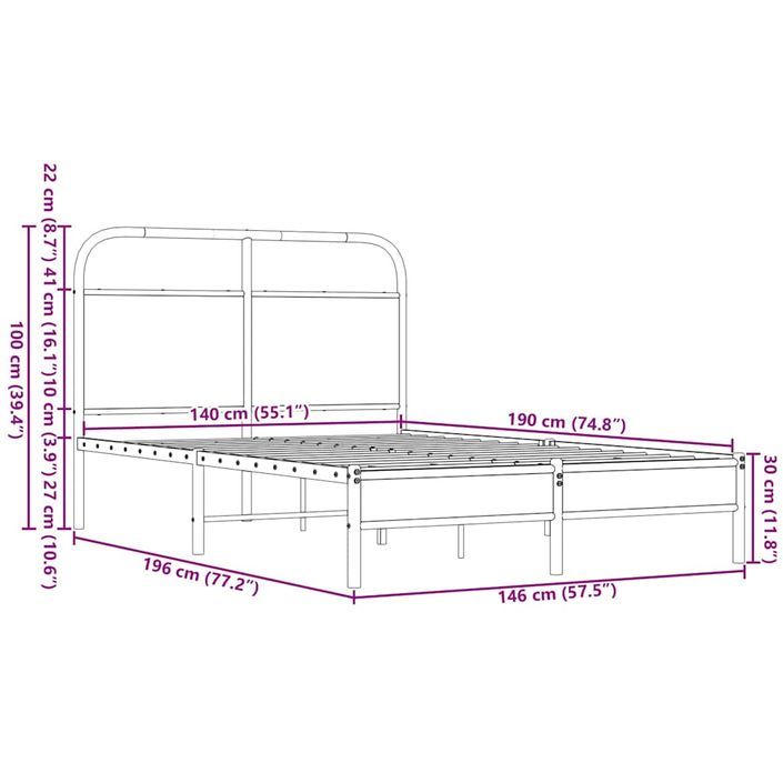 Cadre de lit sans matelas 140x190 cm chêne marron - Photo n°9