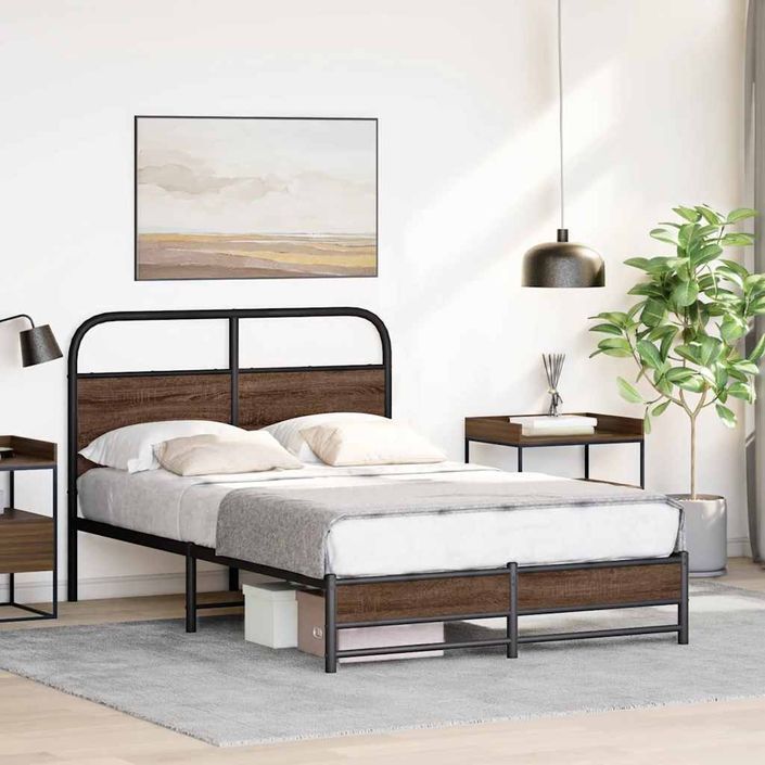 Cadre de lit sans matelas 140x190 cm chêne marron - Photo n°4