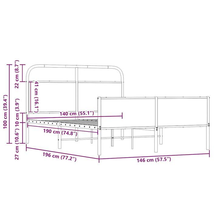 Cadre de lit sans matelas 140x190 cm chêne sonoma - Photo n°9