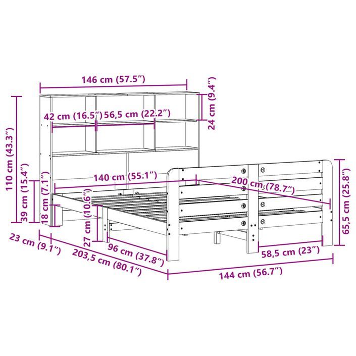 Cadre de lit sans matelas 140x200 cm bois massif de pin - Photo n°11