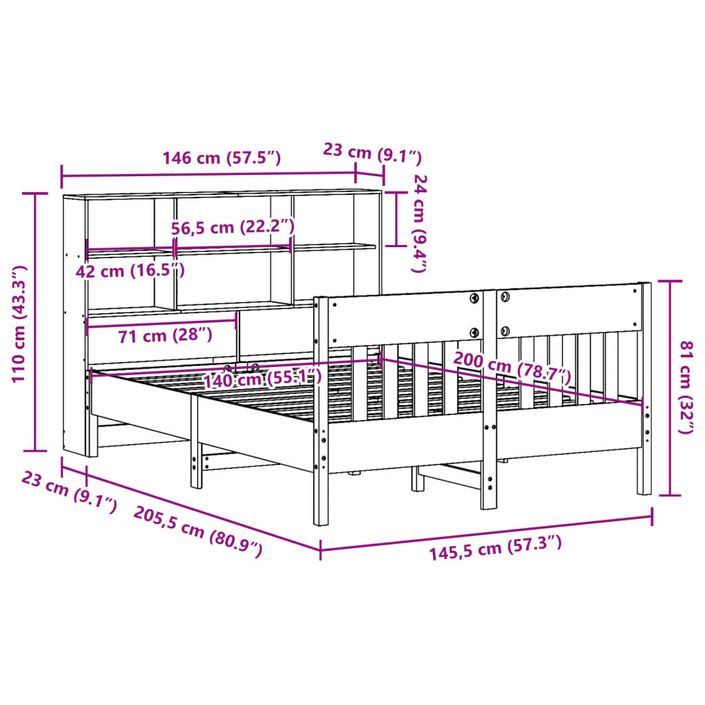 Cadre de lit sans matelas 140x200 cm bois massif de pin - Photo n°12