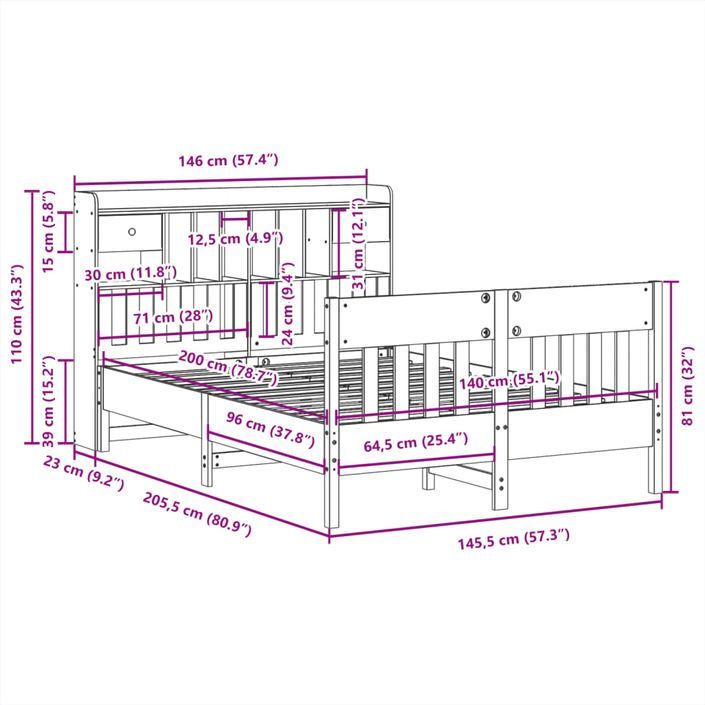 Cadre de lit sans matelas 140x200 cm bois massif de pin - Photo n°11