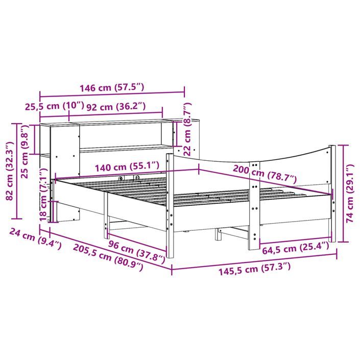 Cadre de lit sans matelas 140x200 cm bois massif de pin - Photo n°11