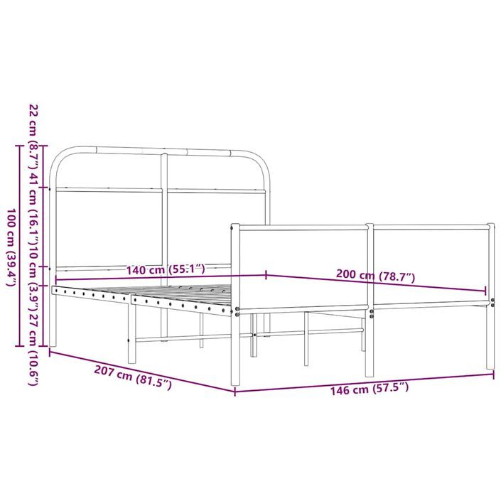 Cadre de lit sans matelas 140x200 cm chêne marron - Photo n°9