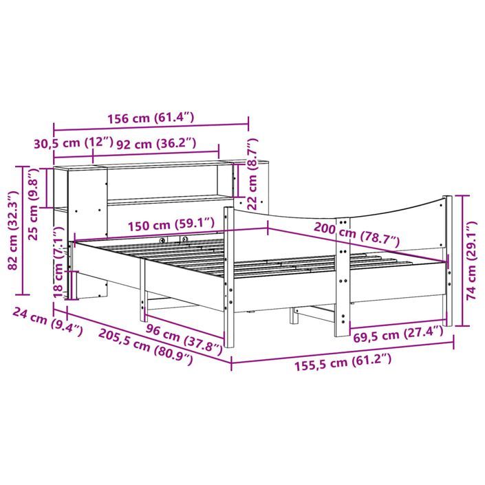 Cadre de lit sans matelas 150x200 cm bois de pin massif - Photo n°11