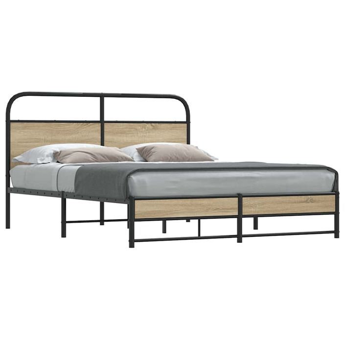 Cadre de lit sans matelas 150x200 cm chêne fumé bois ingénierie - Photo n°1