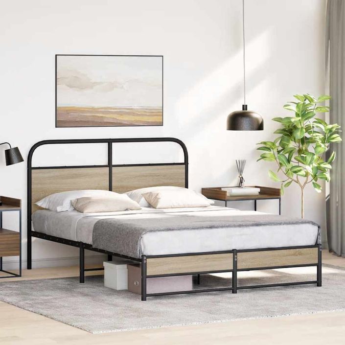 Cadre de lit sans matelas 150x200 cm chêne fumé bois ingénierie - Photo n°4