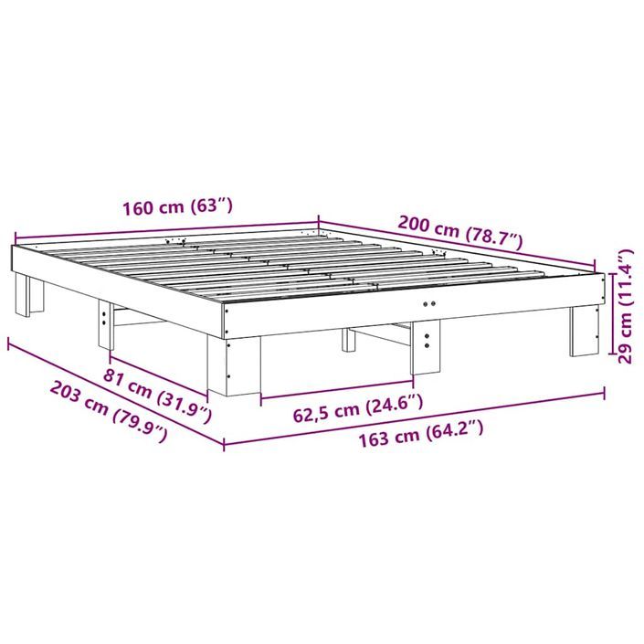 Cadre de lit sans matelas 160x200 cm bois massif de chêne - Photo n°11