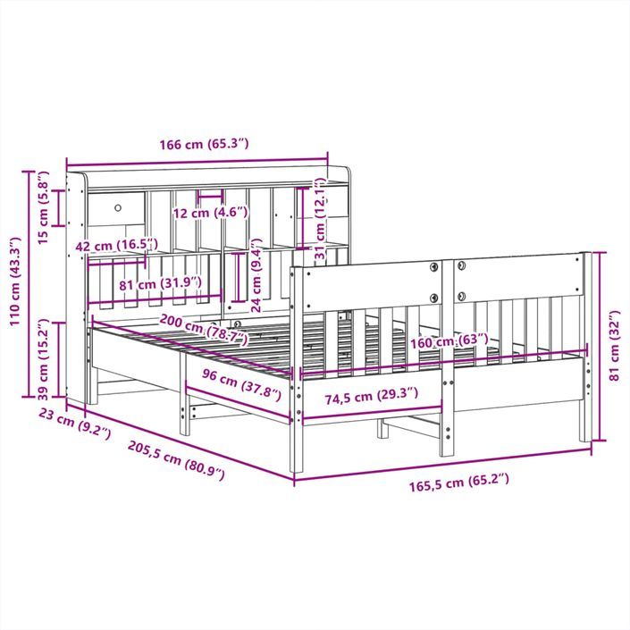 Cadre de lit sans matelas 160x200 cm bois massif de pin - Photo n°11