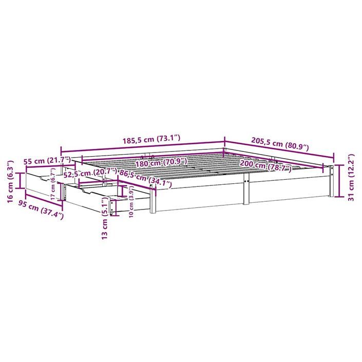 Cadre de lit sans matelas 180x200 cm bois massif de pin - Photo n°10