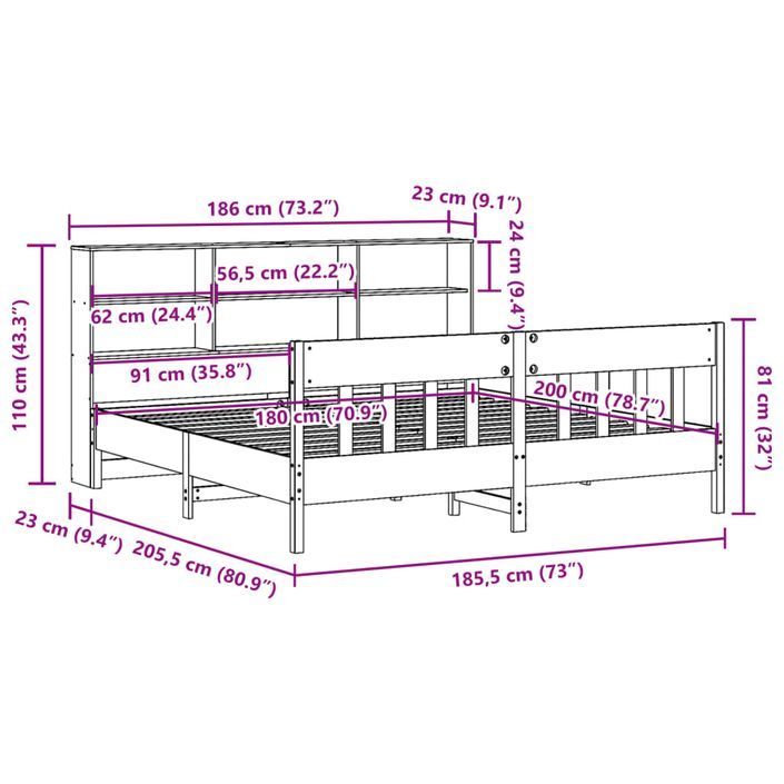 Cadre de lit sans matelas 180x200 cm bois massif de pin - Photo n°12