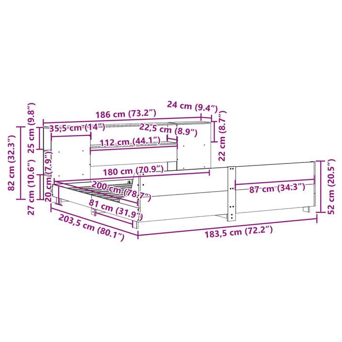 Cadre de lit sans matelas 180x200 cm bois massif de pin - Photo n°12