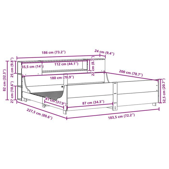 Cadre de lit sans matelas 180x200 cm bois massif de pin - Photo n°12