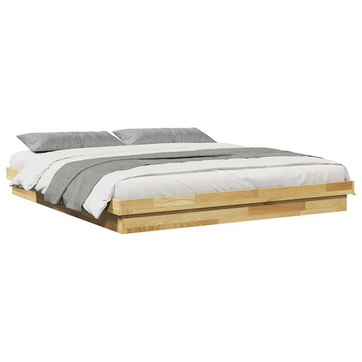 Cadre de lit sans matelas 200 x 200 cm en bois massif de chêne - Photo n°5