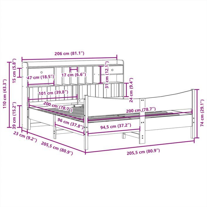 Cadre de lit sans matelas 200x200 cm bois massif de pin - Photo n°11