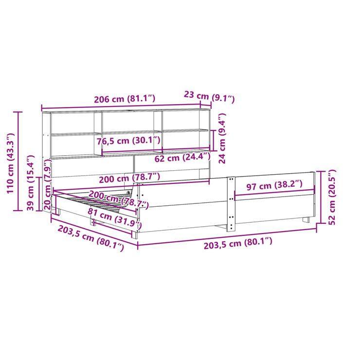 Cadre de lit sans matelas 200x200 cm bois massif de pin - Photo n°12