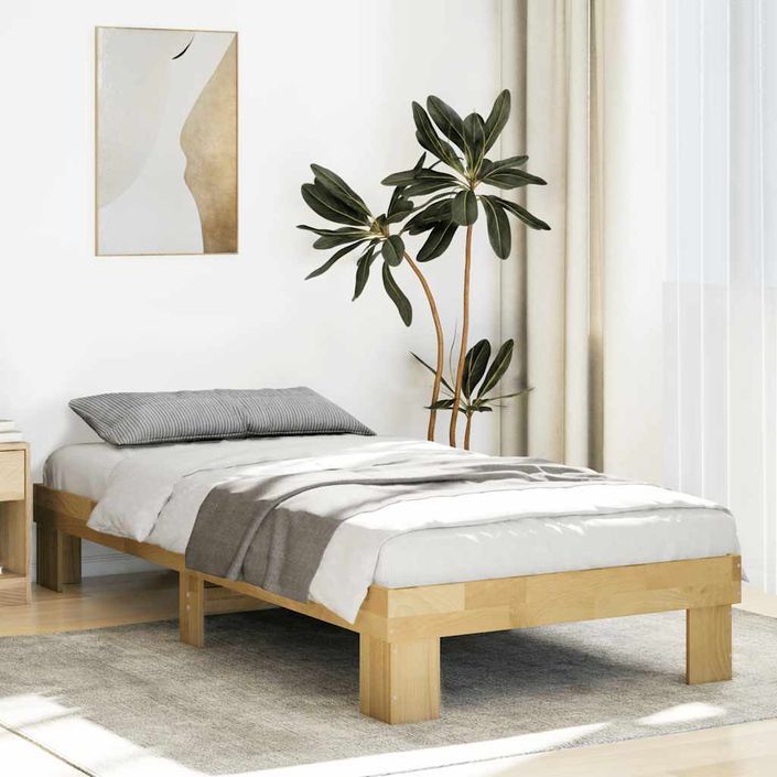 Cadre de lit sans matelas 75x190 cm bois massif de chêne - Photo n°1