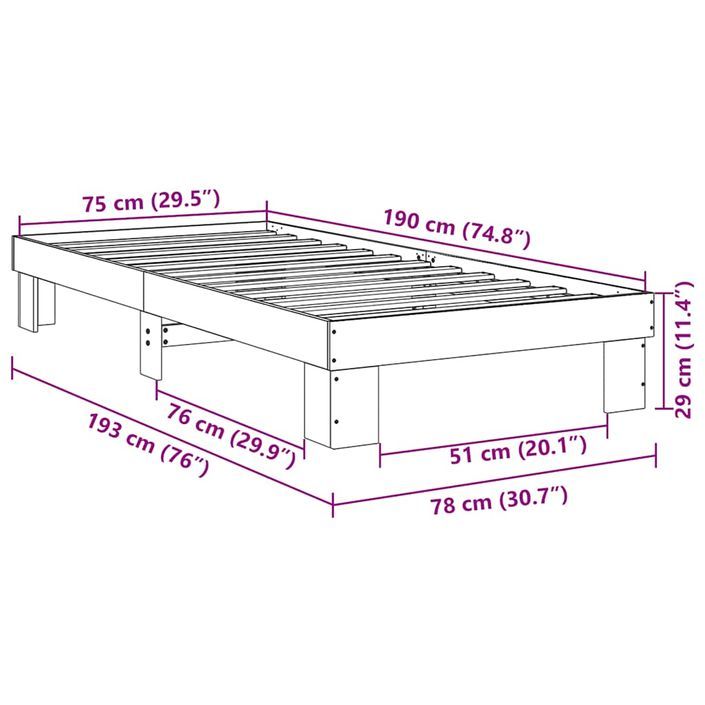 Cadre de lit sans matelas 75x190 cm bois massif de chêne - Photo n°11