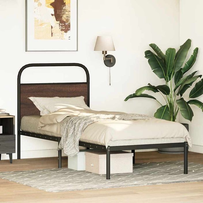 Cadre de lit sans matelas 75x190cm chêne marron bois ingénierie - Photo n°4