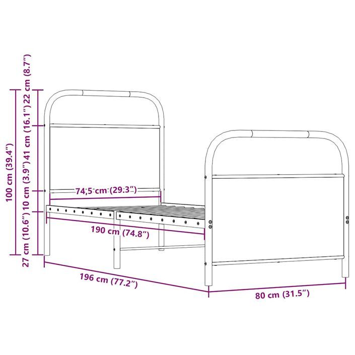 Cadre de lit sans matelas 75x190cm chêne marron bois ingénierie - Photo n°9