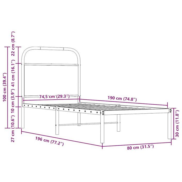 Cadre de lit sans matelas 75x190cm chêne sonoma bois ingénierie - Photo n°9