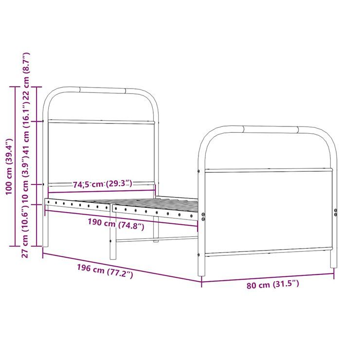 Cadre de lit sans matelas 75x190cm chêne sonoma bois ingénierie - Photo n°9