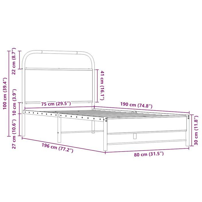 Cadre de lit sans matelas 75x190cm chêne sonoma bois ingénierie - Photo n°9