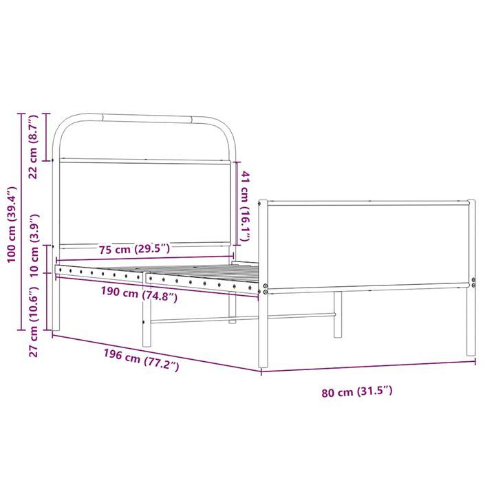 Cadre de lit sans matelas 75x190cm chêne sonoma bois ingénierie - Photo n°9