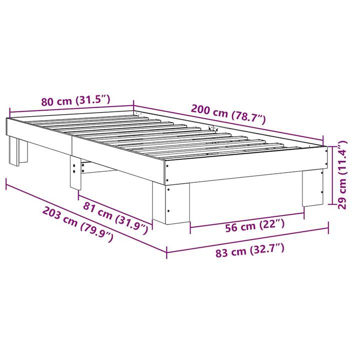 Cadre de lit sans matelas 80x200 cm bois massif de chêne - Photo n°11