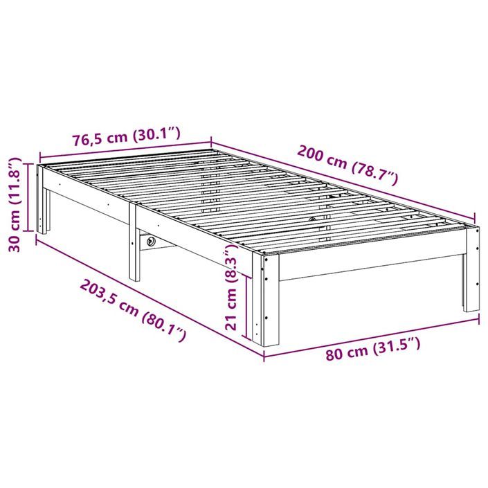 Cadre de lit sans matelas 80x200 cm bois massif de pin - Photo n°10