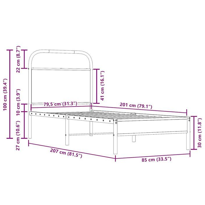 Cadre de lit sans matelas 80x200cm chêne fumé bois d'ingénierie - Photo n°9