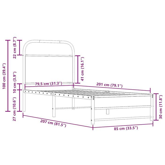 Cadre de lit sans matelas 80x200cm chêne fumé bois d'ingénierie - Photo n°9