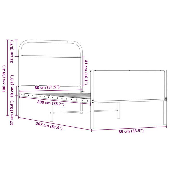 Cadre de lit sans matelas 80x200cm chêne sonoma bois ingénierie - Photo n°9