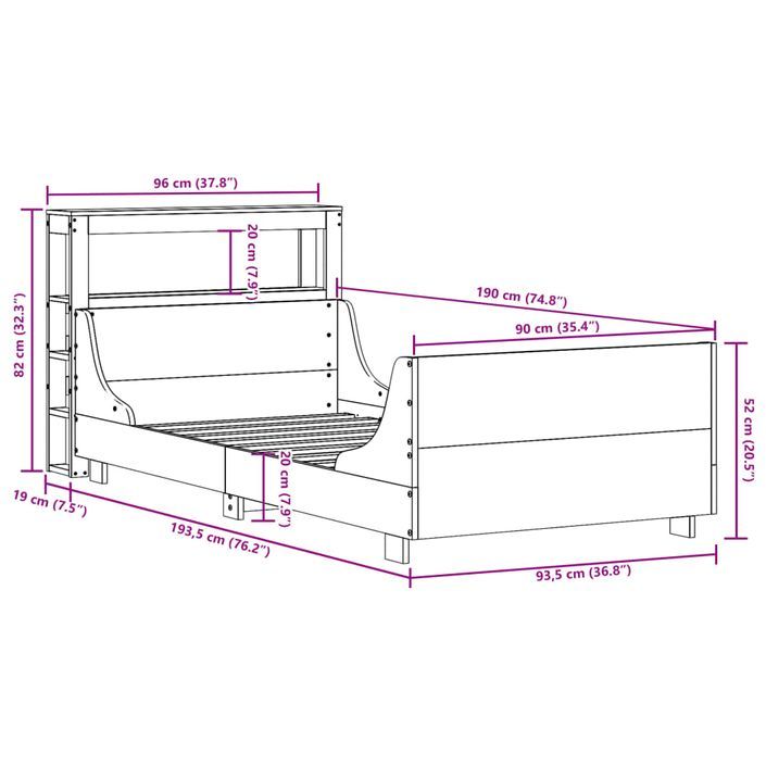 Cadre de lit sans matelas 90x190 cm bois de pin massif - Photo n°12