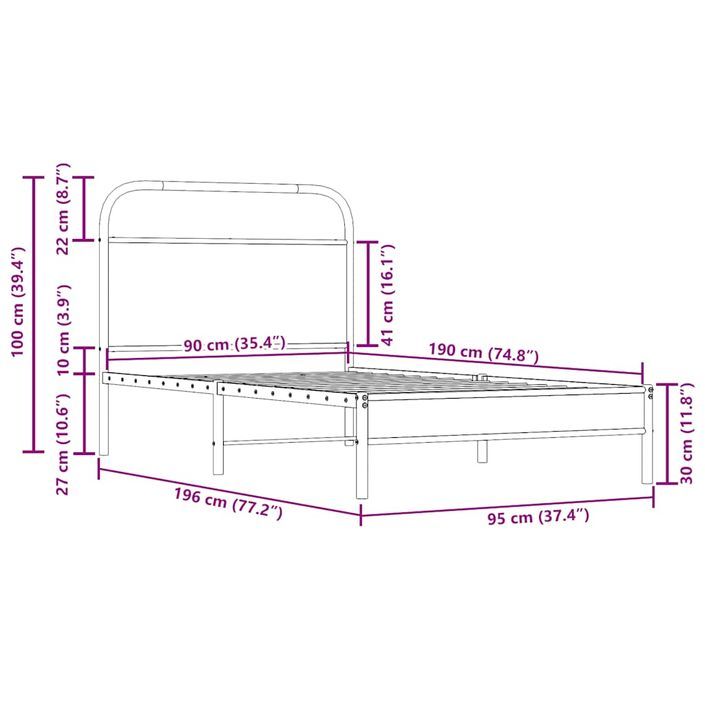 Cadre de lit sans matelas 90x190cm chêne fumé bois d'ingénierie - Photo n°9