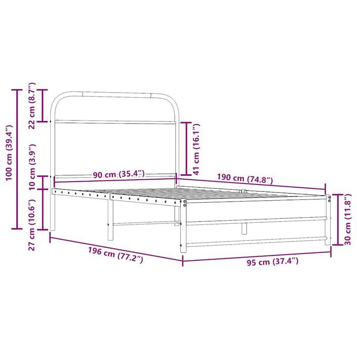 Cadre de lit sans matelas 90x190cm chêne fumé bois d'ingénierie - Photo n°9