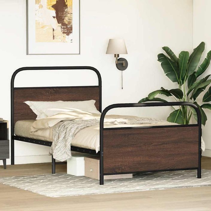 Cadre de lit sans matelas 90x190cm chêne marron bois ingénierie - Photo n°4