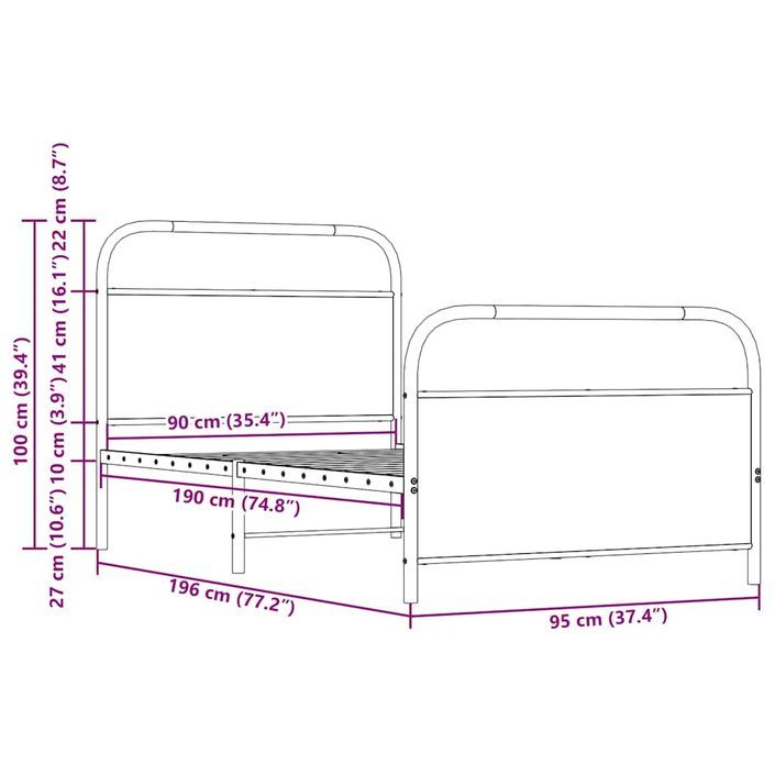 Cadre de lit sans matelas 90x190cm chêne sonoma bois ingénierie - Photo n°9