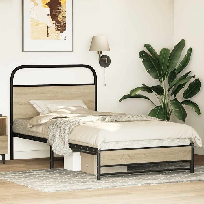 Cadre de lit sans matelas 90x190cm chêne sonoma bois ingénierie - Photo n°4