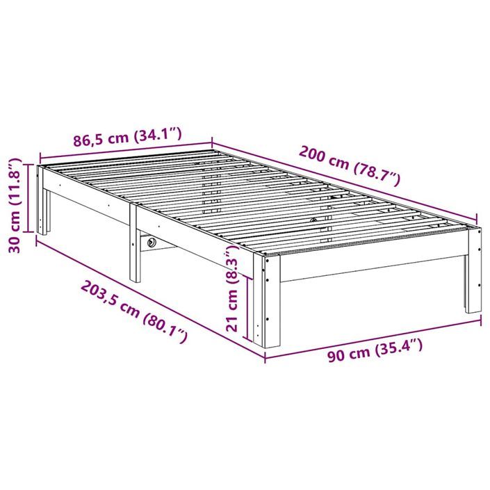 Cadre de lit sans matelas 90x200 cm bois de pin massif - Photo n°10