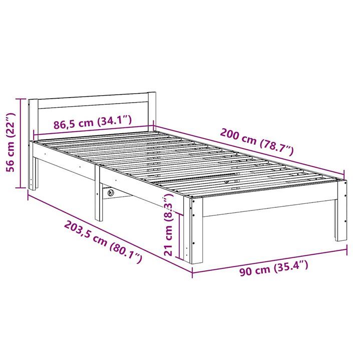 Cadre de lit sans matelas 90x200 cm bois de pin massif - Photo n°10