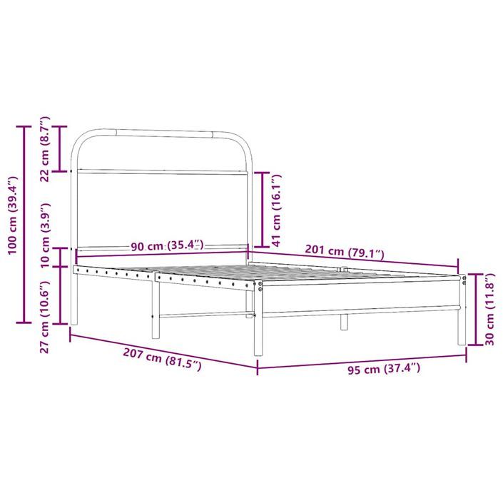 Cadre de lit sans matelas 90x200cm chêne fumé bois d'ingénierie - Photo n°9