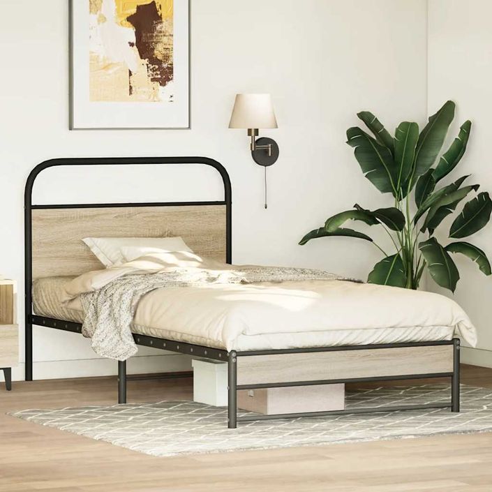 Cadre de lit sans matelas 90x200cm chêne fumé bois d'ingénierie - Photo n°4