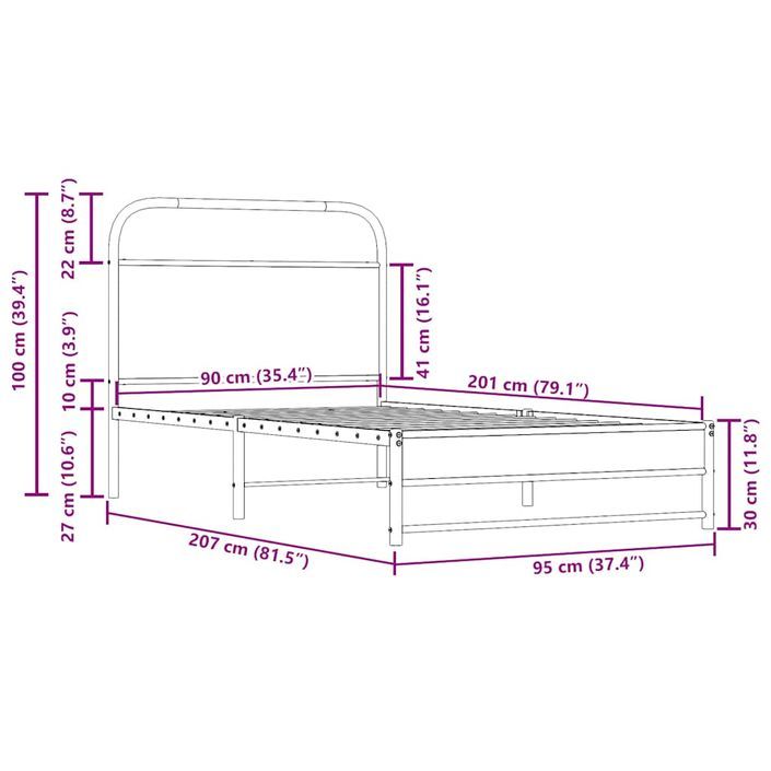 Cadre de lit sans matelas 90x200cm chêne fumé bois d'ingénierie - Photo n°9