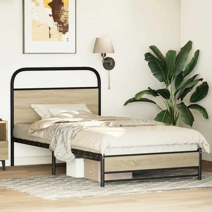 Cadre de lit sans matelas 90x200cm chêne sonoma bois ingénierie - Photo n°4