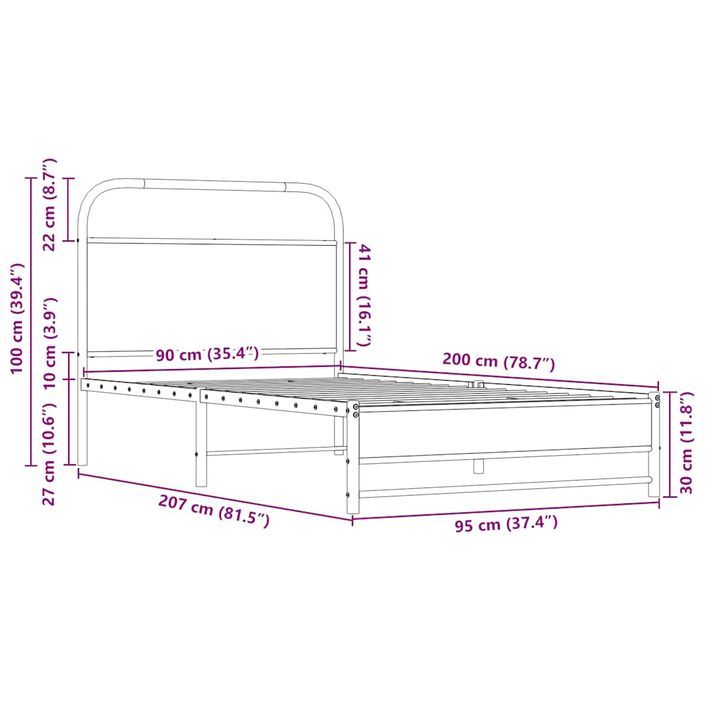 Cadre de lit sans matelas 90x200cm chêne sonoma bois ingénierie - Photo n°9